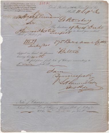 Letter sent by Samuelson, S. H. to Schliemann, Heinrich, 1860