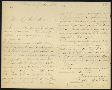 Letter sent by Martino, P. de to Schliemann, Heinrich, 1882