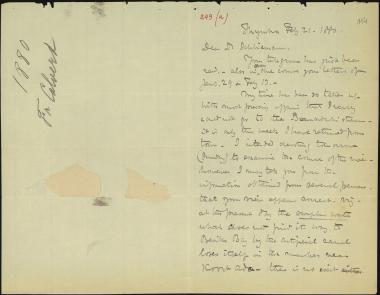 Letter sent by Calvert, Frank to Schliemann, Heinrich, 1880