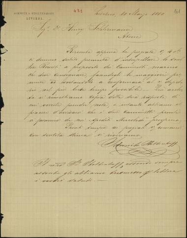 Letter sent by Schmidt & Stoltenhoff to Schliemann, Heinrich, 1880