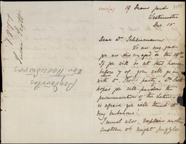 Letter sent by Scott, Susan G. to Schliemann, Heinrich, 1877