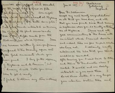 Letter sent by Davies, Gerald S. to Schliemann, Heinrich, 1877