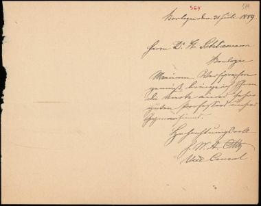 Letter sent by Otto, H. W. A. to Schliemann, Heinrich, 1889