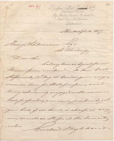 Letter sent by Ellah, H. T. to Schliemann, Heinrich, 1857