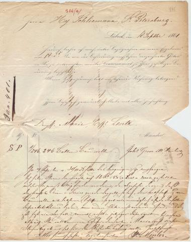 Letter sent by Minlos, Wilhelm to Schliemann, Heinrich, 1861