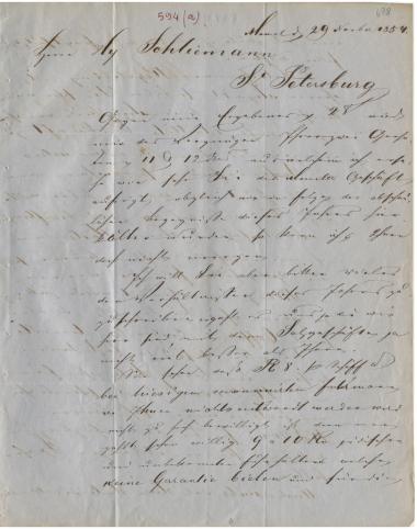 Letter sent by Laaser, H. to Schliemann, Heinrich, 1854