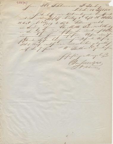 Letter sent by Jacoby, Dan. & Co. to Schliemann, Heinrich, 1850