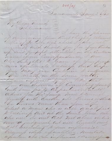 Letter sent by Grim, A. K. to Schliemann, Heinrich, 1854