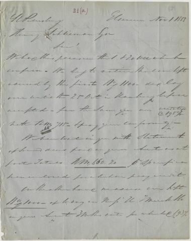 Letter sent by Belfour Ellah Rainals & Co. to Schliemann, Heinrich, 1853