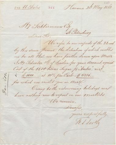 Letter sent by Fesser, F. & Co. to Schliemann, Heinrich, 1863
