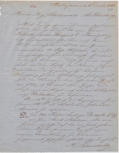 Letter sent by Schwedersky, H. to Schliemann, Heinrich, 1855
