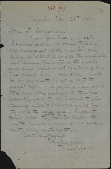 Letter sent by Calvert, Frank to Schliemann, Heinrich, 1880