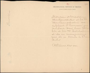 Letter sent by Benschoten, J. C. to Σλήμαν, Σοφία and Schliemann, Heinrich, 1884