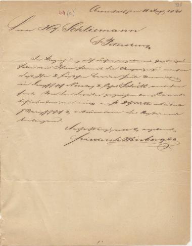 Letter sent by Winberg, Friedrich & Co. to Schliemann, Heinrich, 1848