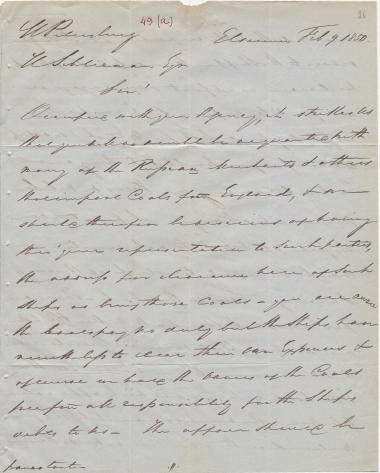 Letter sent by Belfour Ellah Rainals & Co. to Schliemann, Heinrich, 1850