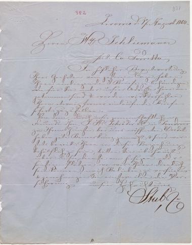 Letter sent by Stub & Co. to Schliemann, Heinrich, 1864