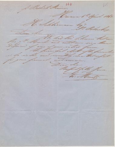 Letter sent by Meert, Edmund & Co. to Schliemann, Heinrich, 1863