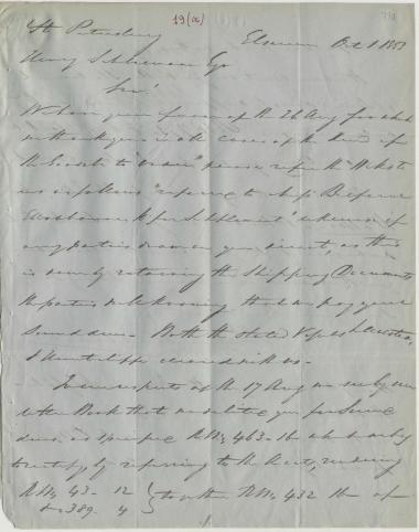 Letter sent by Belfour Ellah Rainals & Co. to Schliemann, Heinrich, 1853