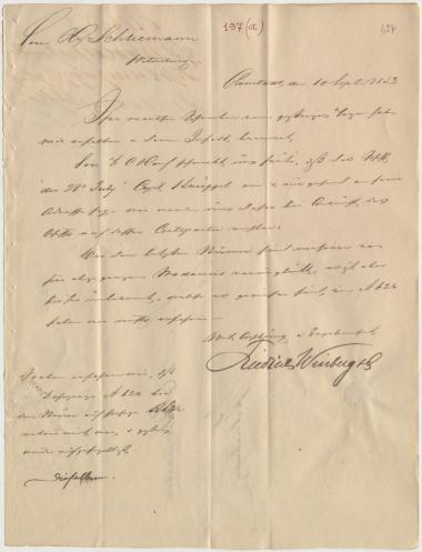 Letter sent by Winberg, Friedrich & Co. to Schliemann, Heinrich, 1853