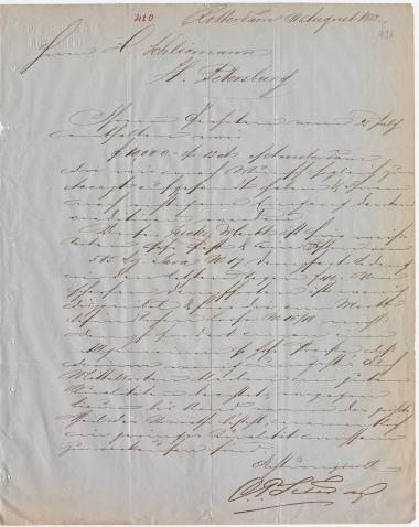 Letter sent by Sander, C. P. & Co. to Schliemann, Heinrich, 1862