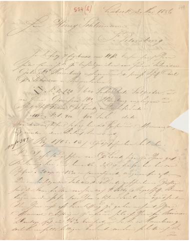 Letter sent by Minlos, Wilhelm to Schliemann, Heinrich, 1856