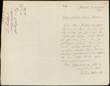Letter sent by Lübbert, ? to Schliemann, Heinrich, 1872