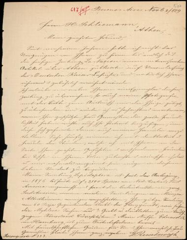 Letter sent by Ruscheweyh, G. to Schliemann, Heinrich, 1889