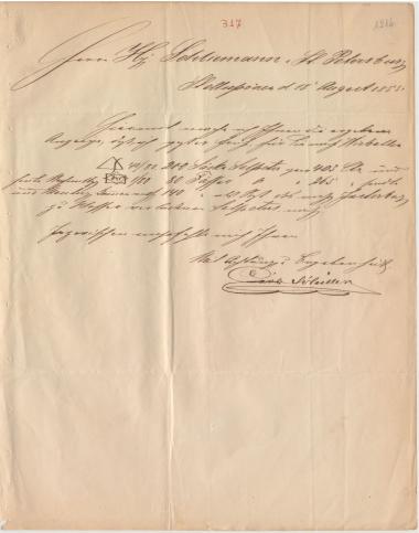 Letter sent by Schiller, Carl to Schliemann, Heinrich, 1855