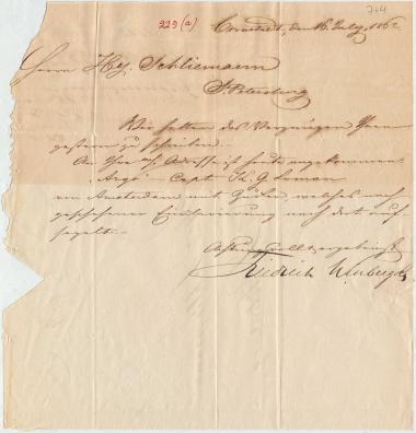 Letter sent by Winberg, Friedrich & Co. to Schliemann, Heinrich, 1862