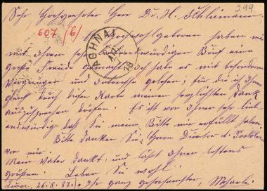 Letter sent by [Todrons], Moharb. to Schliemann, Heinrich, 1887