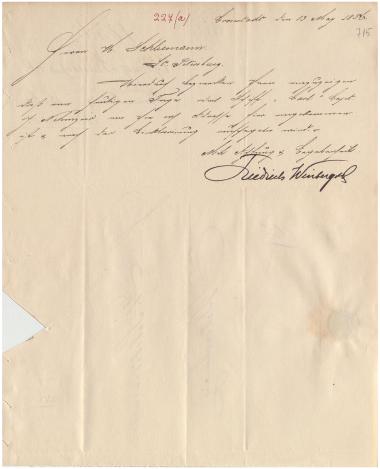 Letter sent by Winberg, Friedrich & Co. to Schliemann, Heinrich, 1856