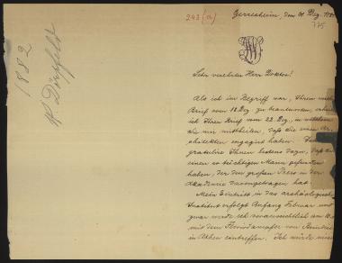 Letter sent by Dörpfeld, Wilhelm to Schliemann, Heinrich, 1881