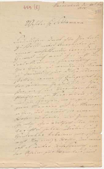 Letter sent by Schreiber, S. to Schliemann, Heinrich, 1850