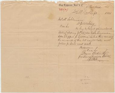 Letter sent by Lawson, G. Jr. & Co. to Schliemann, Heinrich, 1861