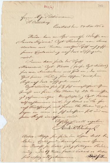 Letter sent by Winberg, Friedrich & Co. to Schliemann, Heinrich, 1860