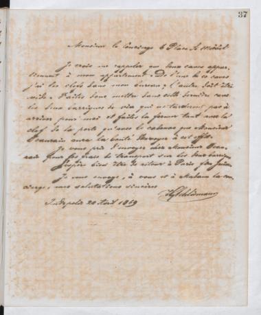 Copy of letter by Schliemann, Heinrich to unknown receiver, 1869