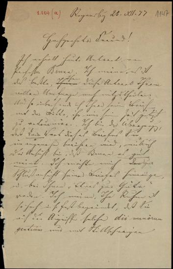 Letter sent by Schels, August to Schliemann, Heinrich, 1877
