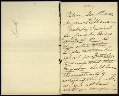 Letter sent by Smith, Philip to Schliemann, Heinrich, 1883