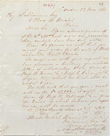 Letter sent by Schröder, Henry J. & Co. to Schliemann, Heinrich, 1868