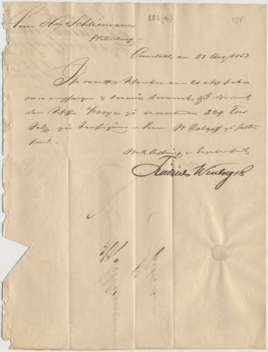 Letter sent by Winberg, Friedrich & Co. to Schliemann, Heinrich, 1853