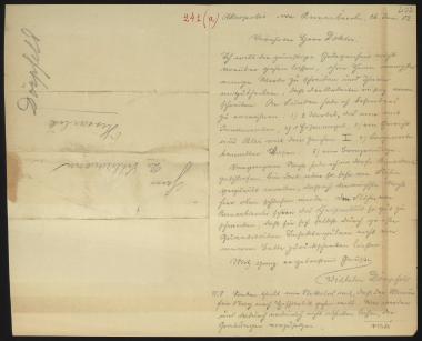 Letter sent by Dörpfeld, Wilhelm to Schliemann, Heinrich, 1882