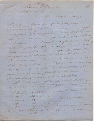 Letter sent by Coomans & Born to Schliemann, Heinrich, 1857