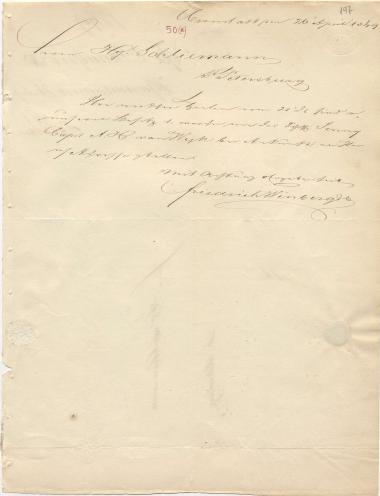 Letter sent by Winberg, Friedrich & Co. to Schliemann, Heinrich, 1849