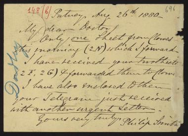 Letter sent by Smith, Philip to Schliemann, Heinrich, 1880