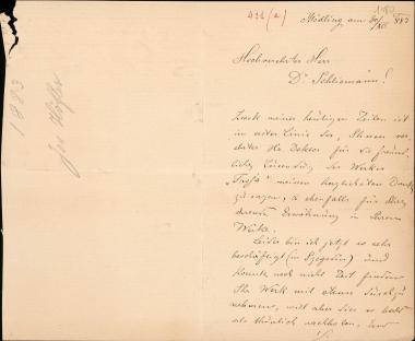 Letter sent by Höfler, Josef to Schliemann, Heinrich, 1883