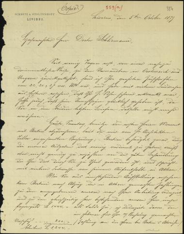 Letter sent by Stoltenhoff, August to Schliemann, Heinrich, 1879