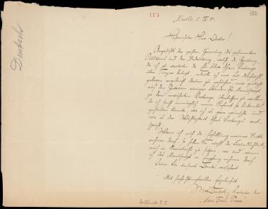 Letter sent by Deutscher, Max to Schliemann, Heinrich, 1884