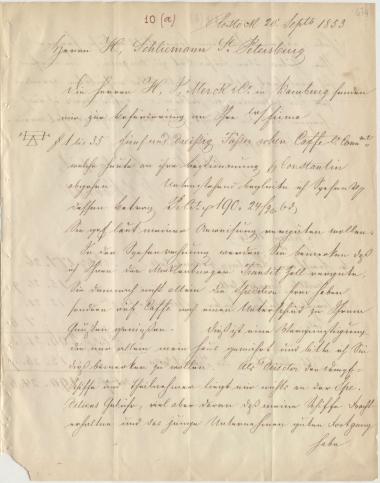 Letter sent by Behnck, P. J. to Schliemann, Heinrich, 1853
