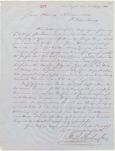 Letter sent by Huelin, Math. & Co. to Schliemann, Heinrich, 1863