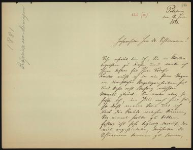 Letter sent by Saxe-Meiningen, Bernhard to Schliemann, Heinrich, 1881